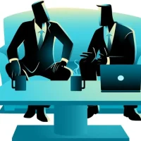 two faceless businessmen in suits sitting on conch engeged in conversation best freelance digital marketer in kannur